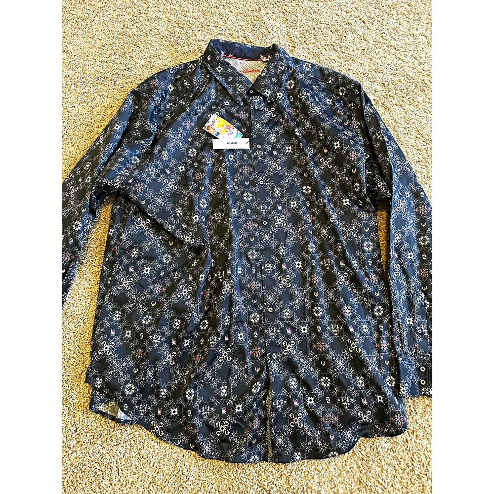 Robert Graham Men’s XXLT Big & Tall Black Geometric Cotton Stretch Button-Up